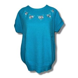 Vintage Embroidered Rose Appliqué Sweater Shirt